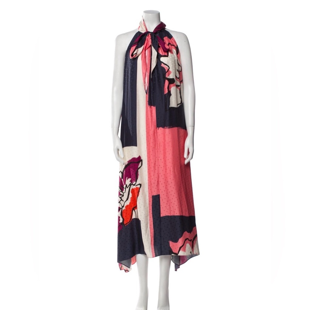 Tanya Taylor Silk Halter Maxi Dress – Abstract Floral Print, Size M